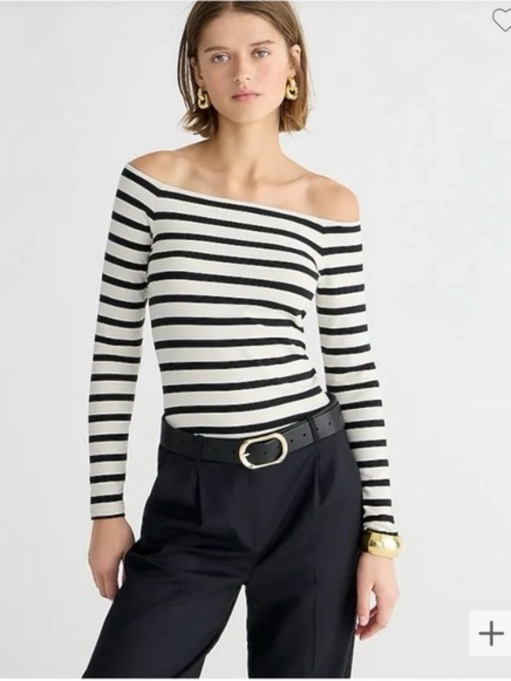 NWoT Off-the-shoulder long-sleeve shirt in striped stretch cotton